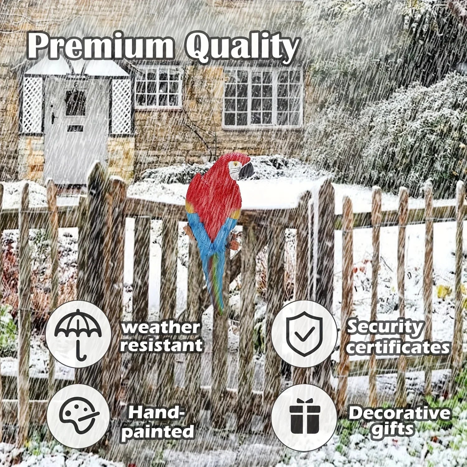 A Pair Simulation Parrot Wall Decoration, 12 Inch Lifelike Outdoor Golden Parrot Sculpture, Tropical Realistic Green And Red Parrot Bird Decoration, Used for Courtyard Gardens, Lawns, Trees, Walls House Of Avana