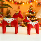 Pair of Hand-Painted Nordic Red Dala Horses | Swedish Traditional Wooden Ornament for Wedding, Christmas & Luxury Home Decor | Hand-Carved, Suitable for Various Room Types & Multiple Holidays House Of Avana