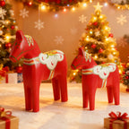 Pair of Hand-Painted Nordic Red Dala Horses | Swedish Traditional Wooden Ornament for Wedding, Christmas & Luxury Home Decor | Hand-Carved, Suitable for Various Room Types & Multiple Holidays House Of Avana