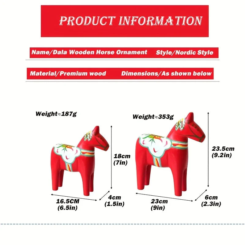 Pair of Hand-Painted Nordic Red Dala Horses | Swedish Traditional Wooden Ornament for Wedding, Christmas & Luxury Home Decor | Hand-Carved, Suitable for Various Room Types & Multiple Holidays House Of Avana