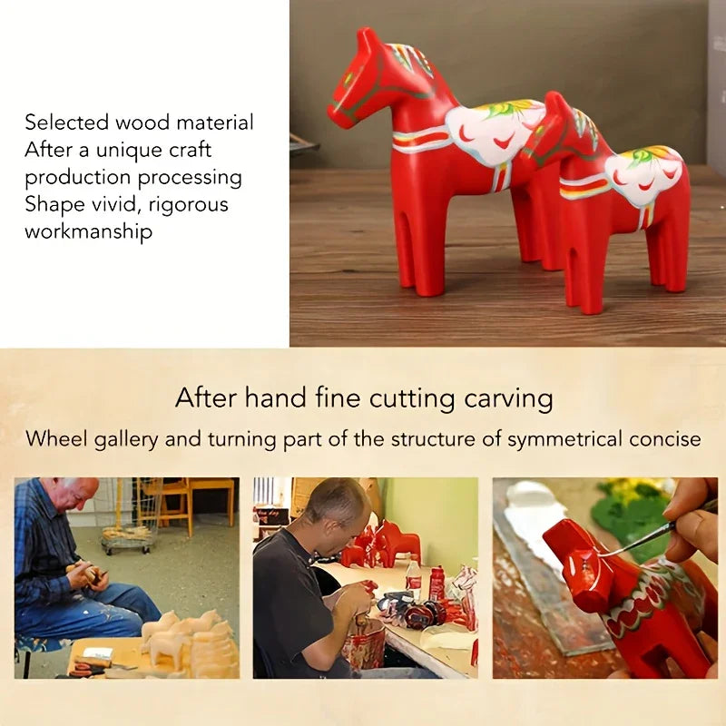 Pair of Hand-Painted Nordic Red Dala Horses | Swedish Traditional Wooden Ornament for Wedding, Christmas & Luxury Home Decor | Hand-Carved, Suitable for Various Room Types & Multiple Holidays House Of Avana