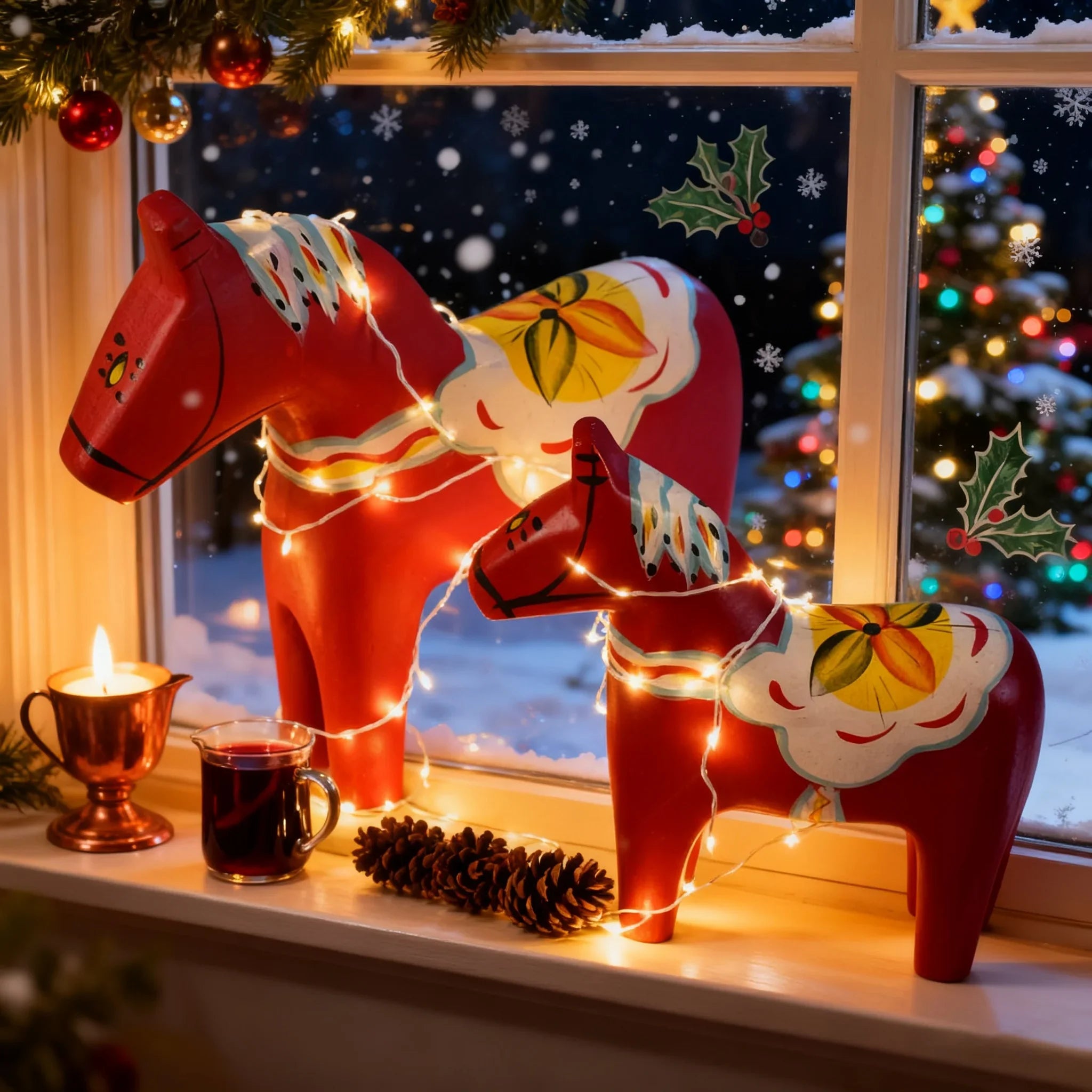 Pair of Hand-Painted Nordic Red Dala Horses | Swedish Traditional Wooden Ornament for Wedding, Christmas & Luxury Home Decor | Hand-Carved, Suitable for Various Room Types & Multiple Holidays House Of Avana