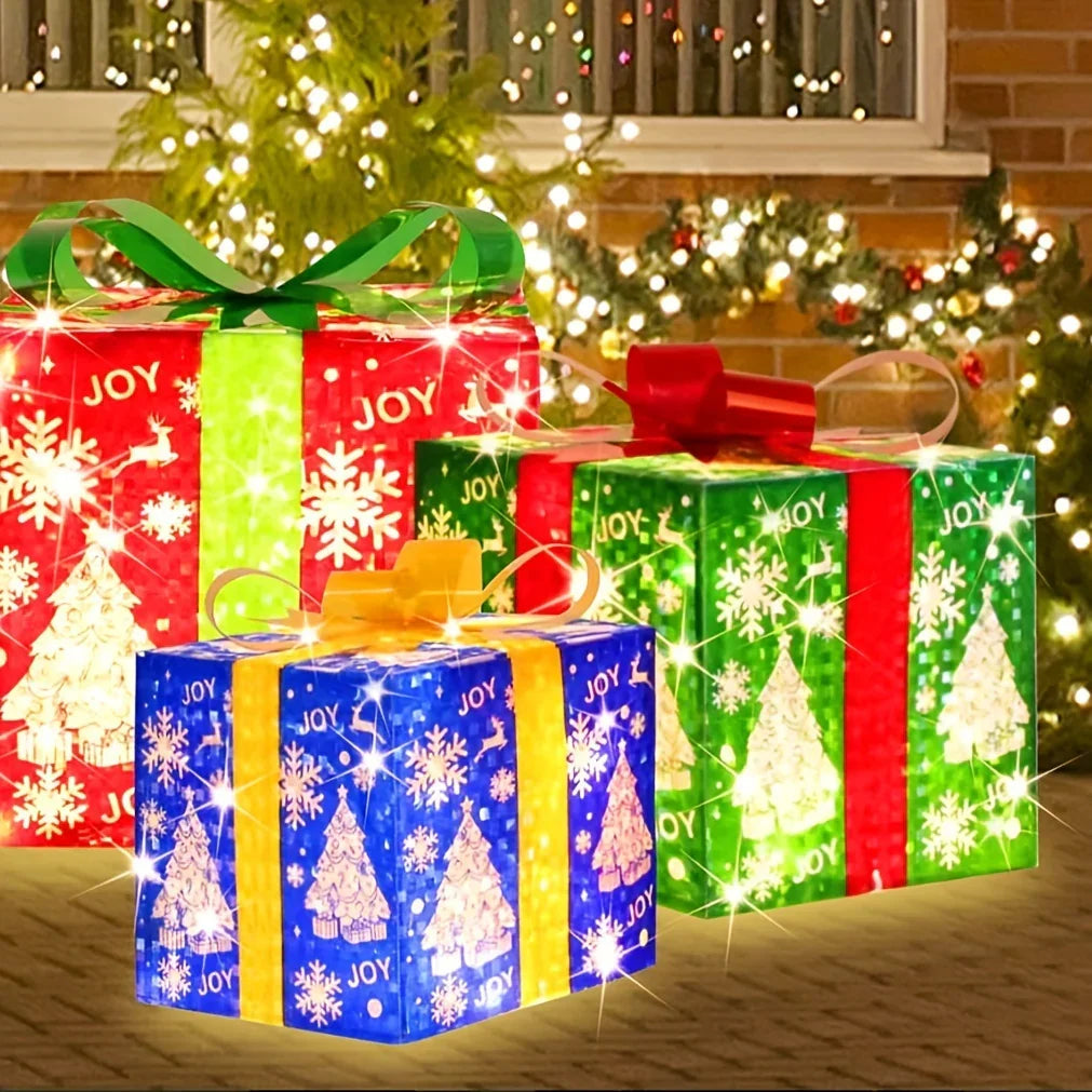70 LED Christmas Set Of 3 Lighted Gift Boxes Decorations , Warm White Lights with Flasher , Decorative Boxes , Christmas Tree Skirt Ornament , for Holiday Party Christmas House Of Avana [[SKU:HOA-XMS-013]]