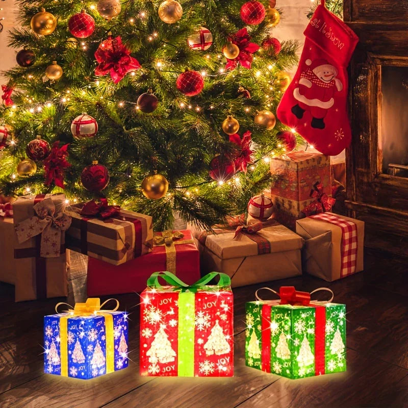 70 LED Christmas Set Of 3 Lighted Gift Boxes Decorations , Warm White Lights with Flasher , Decorative Boxes , Christmas Tree Skirt Ornament , for Holiday Party Christmas House Of Avana [[SKU:HOA-XMS-013]]