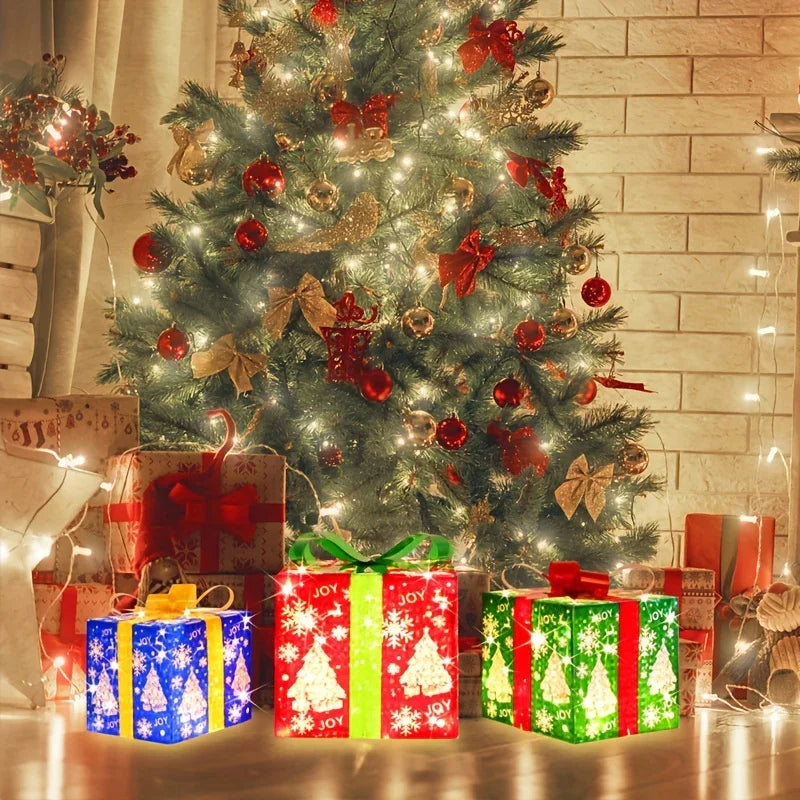 70 LED Christmas Set Of 3 Lighted Gift Boxes Decorations , Warm White Lights with Flasher , Decorative Boxes , Christmas Tree Skirt Ornament , for Holiday Party Christmas House Of Avana [[SKU:HOA-XMS-013]]