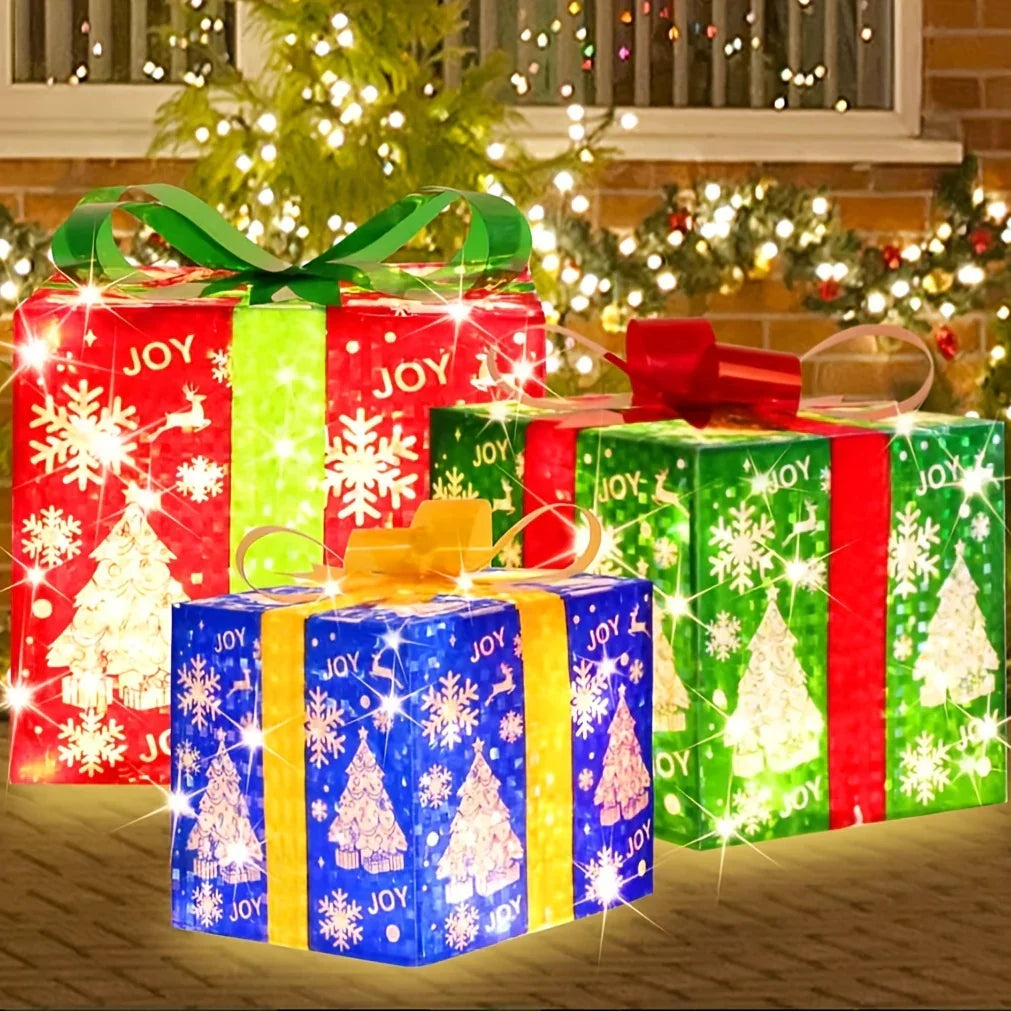 70 LED Christmas Set Of 3 Lighted Gift Boxes Decorations , Warm White Lights with Flasher , Decorative Boxes , Christmas Tree Skirt Ornament , for Holiday Party Christmas House Of Avana [[SKU:HOA-XMS-013]]