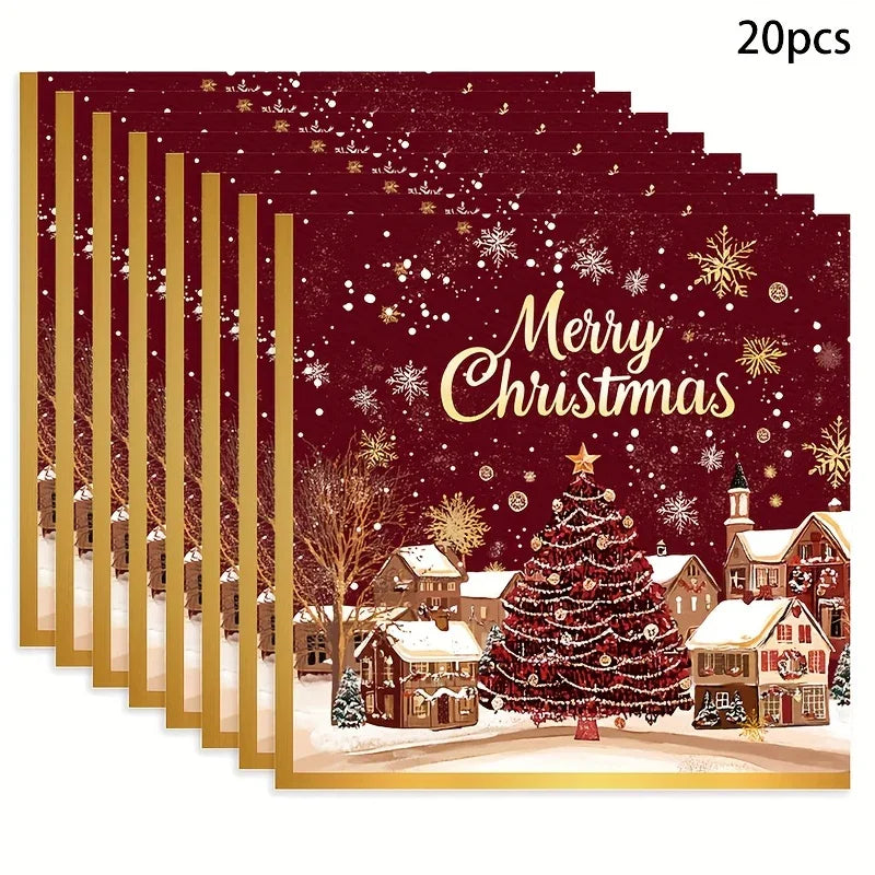 20-Pack Elegant Christmas Party Decorations - Red & Golden Snowflakes, Merry Christmas Text - Winter Table Napkins, Indoor/Outdoor Holiday Decor for Christmas, New Year, Weddings, Parties - Affordable Party Supplies for Home, House Of Avana [[SKU:HOA-MSC-036]]