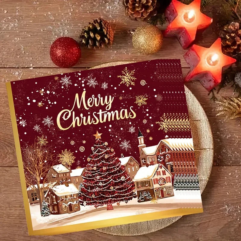 20-Pack Elegant Christmas Party Decorations - Red & Golden Snowflakes, Merry Christmas Text - Winter Table Napkins, Indoor/Outdoor Holiday Decor for Christmas, New Year, Weddings, Parties - Affordable Party Supplies for Home, House Of Avana [[SKU:HOA-MSC-036]]