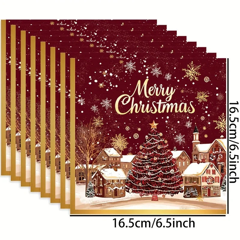 20-Pack Elegant Christmas Party Decorations - Red & Golden Snowflakes, Merry Christmas Text - Winter Table Napkins, Indoor/Outdoor Holiday Decor for Christmas, New Year, Weddings, Parties - Affordable Party Supplies for Home, House Of Avana [[SKU:HOA-MSC-036]]