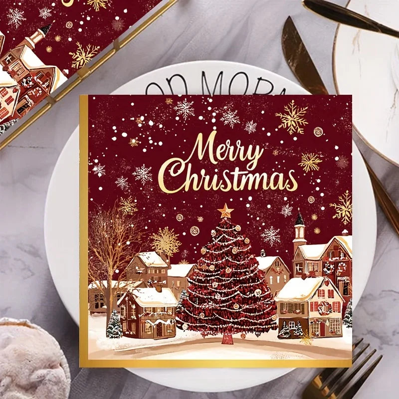 20-Pack Elegant Christmas Party Decorations - Red & Golden Snowflakes, Merry Christmas Text - Winter Table Napkins, Indoor/Outdoor Holiday Decor for Christmas, New Year, Weddings, Parties - Affordable Party Supplies for Home, House Of Avana [[SKU:HOA-MSC-036]]