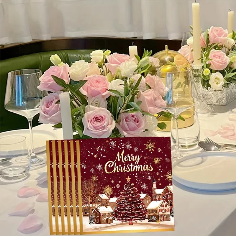 20-Pack Elegant Christmas Party Decorations - Red & Golden Snowflakes, Merry Christmas Text - Winter Table Napkins, Indoor/Outdoor Holiday Decor for Christmas, New Year, Weddings, Parties - Affordable Party Supplies for Home, House Of Avana [[SKU:HOA-MSC-036]]