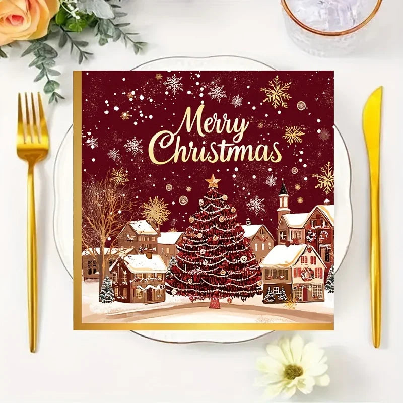20-Pack Elegant Christmas Party Decorations - Red & Golden Snowflakes, Merry Christmas Text - Winter Table Napkins, Indoor/Outdoor Holiday Decor for Christmas, New Year, Weddings, Parties - Affordable Party Supplies for Home, House Of Avana [[SKU:HOA-MSC-036]]