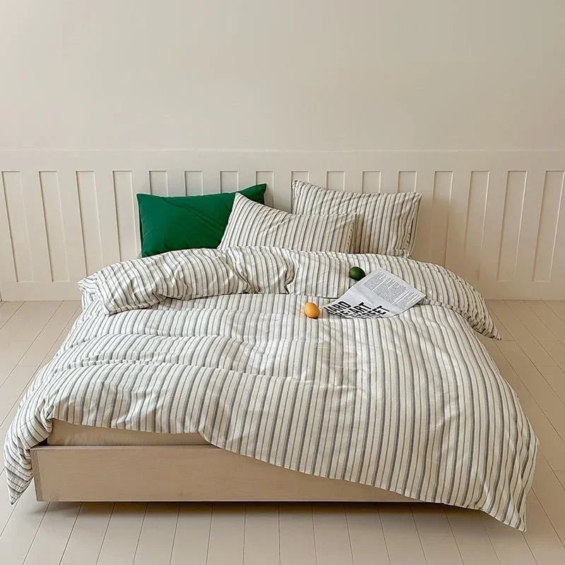 Parker Minimalist Striped Bedding Set / Blue & Brown Ever Lasting
