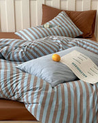 Parker Minimalist Striped Bedding Set / Blue & Brown Ever Lasting