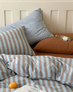 Parker Minimalist Striped Bedding Set / Blue & Brown Ever Lasting