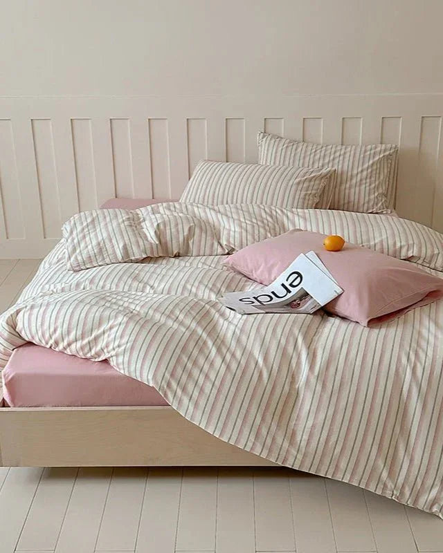 Parker Minimalist Striped Bedding Set / Blue & Brown Ever Lasting