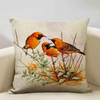 Linen parrot cushion cover, vibrant bird print, plush pillowcase - House of Avana