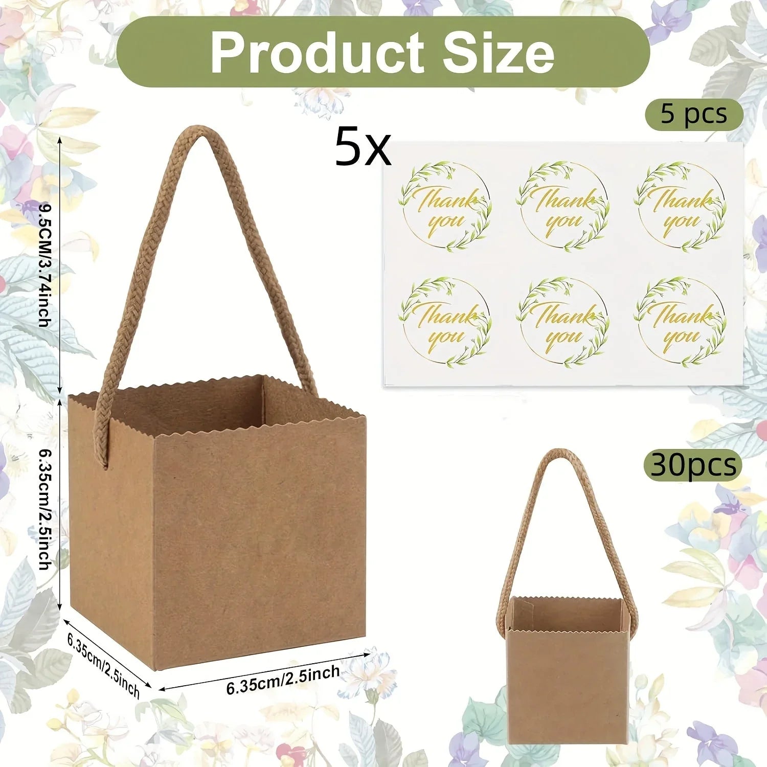 35 combination sets, 30pcs succulent bags with 5pcs thank you stickers, suitable for 2.5-inch flower POTS, Mini brown paper succulent gift basket with handles, perfect for weddings, birthdays, holidays, succulent party giveaw House Of Avana