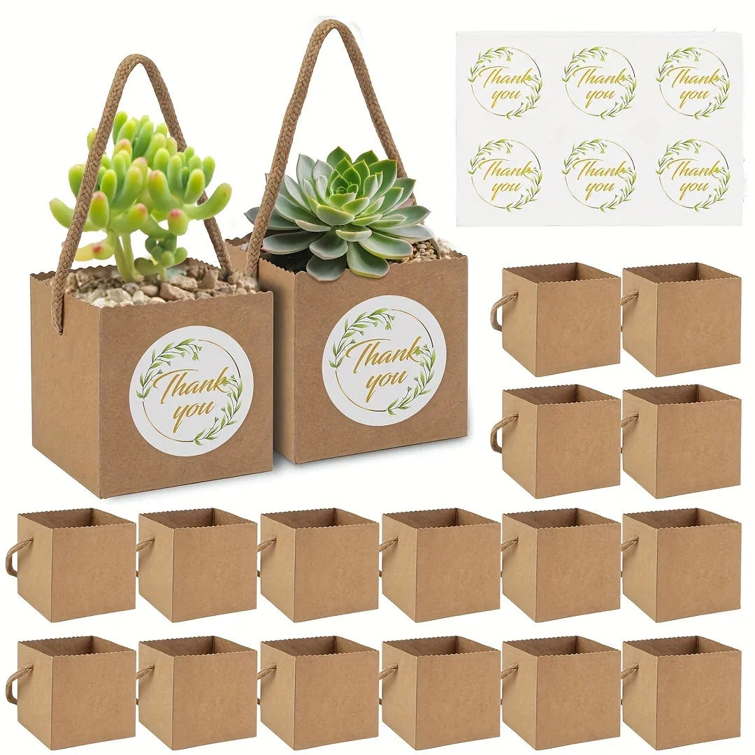 35 combination sets, 30pcs succulent bags with 5pcs thank you stickers, suitable for 2.5-inch flower POTS, Mini brown paper succulent gift basket with handles, perfect for weddings, birthdays, holidays, succulent party giveaw House Of Avana