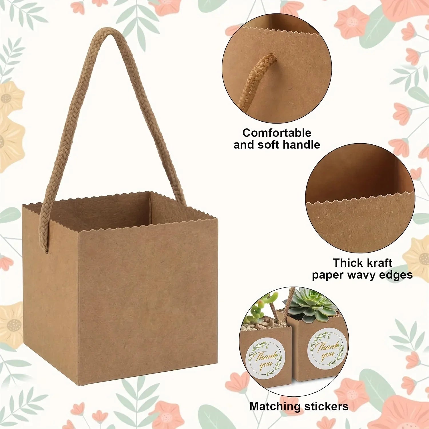 35 combination sets, 30pcs succulent bags with 5pcs thank you stickers, suitable for 2.5-inch flower POTS, Mini brown paper succulent gift basket with handles, perfect for weddings, birthdays, holidays, succulent party giveaw House Of Avana