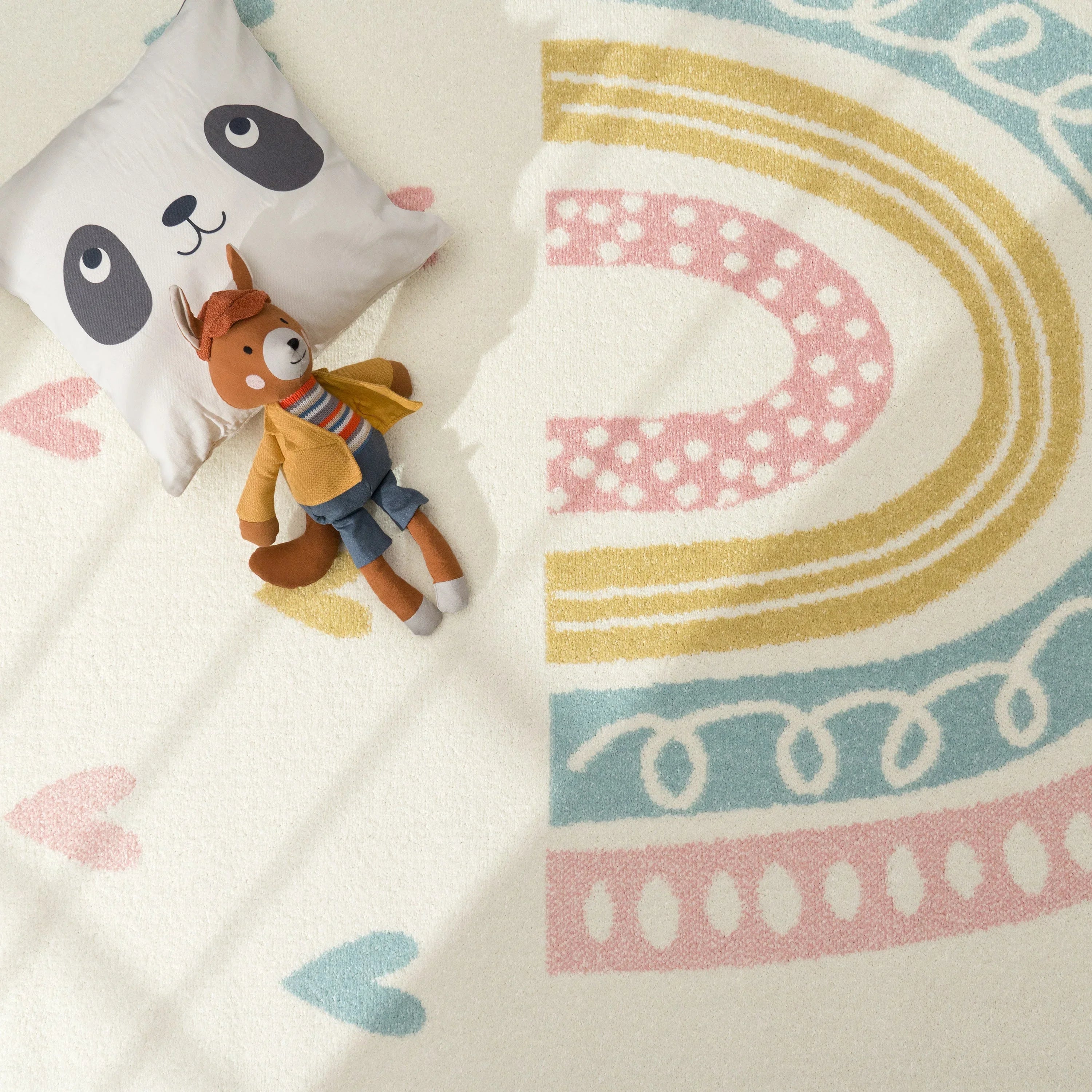 Kids Rug Nino with Rainbow and Hearts for Nursery in Cream RugYourHome