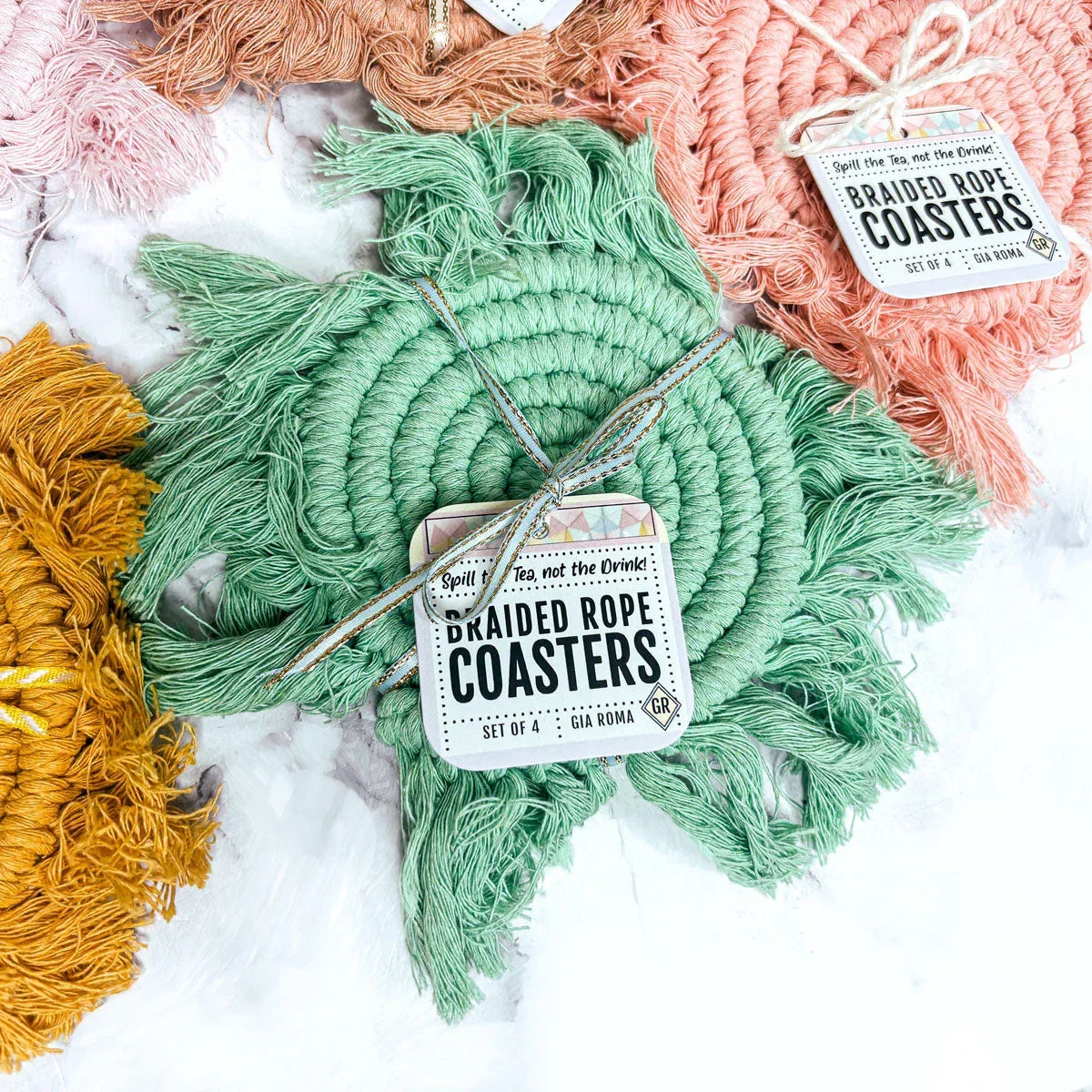 Pastel Braided Tassel Coasters Gia Roma