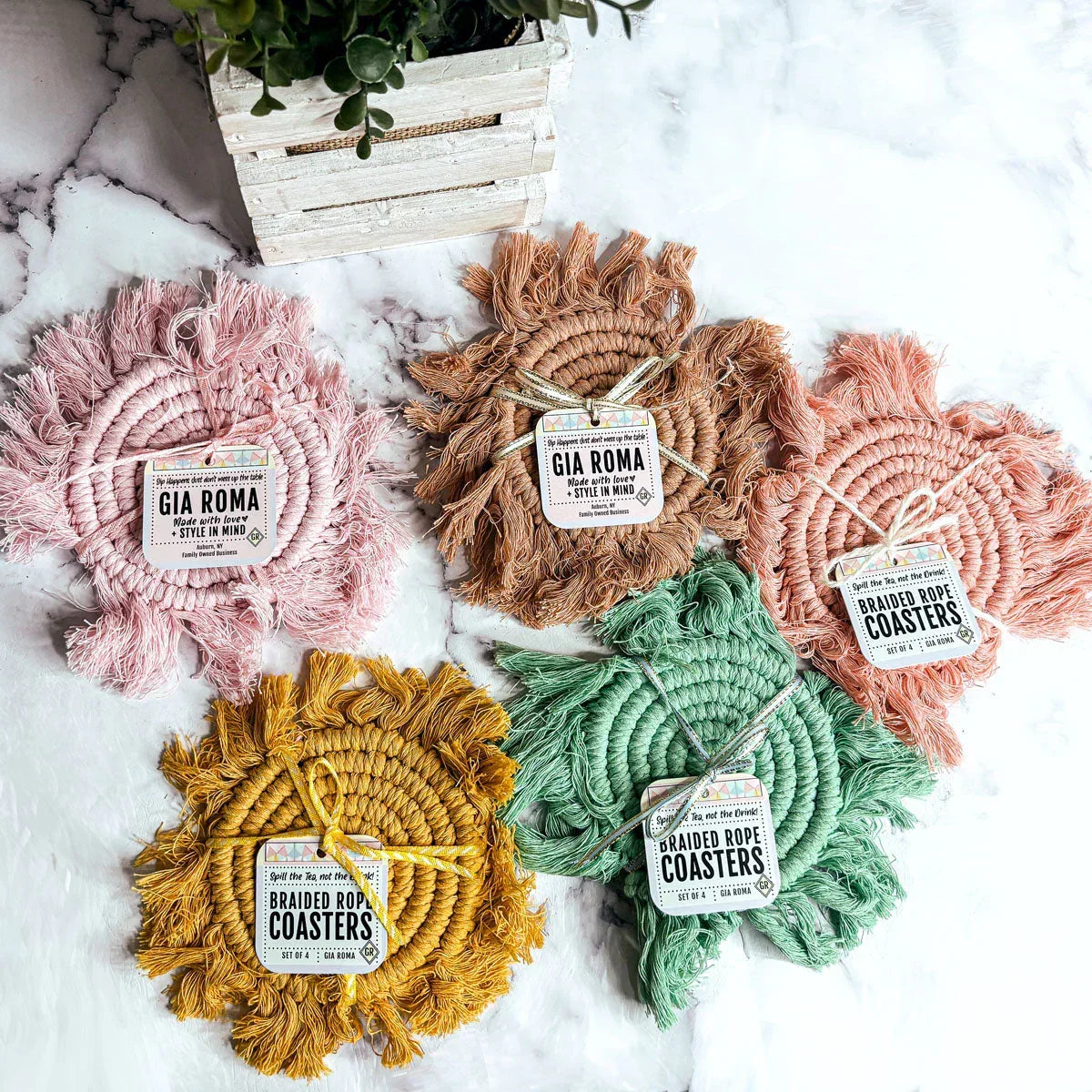 Pastel Braided Tassel Coasters Gia Roma