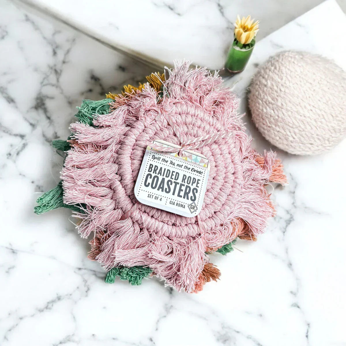 Pastel Braided Tassel Coasters Gia Roma