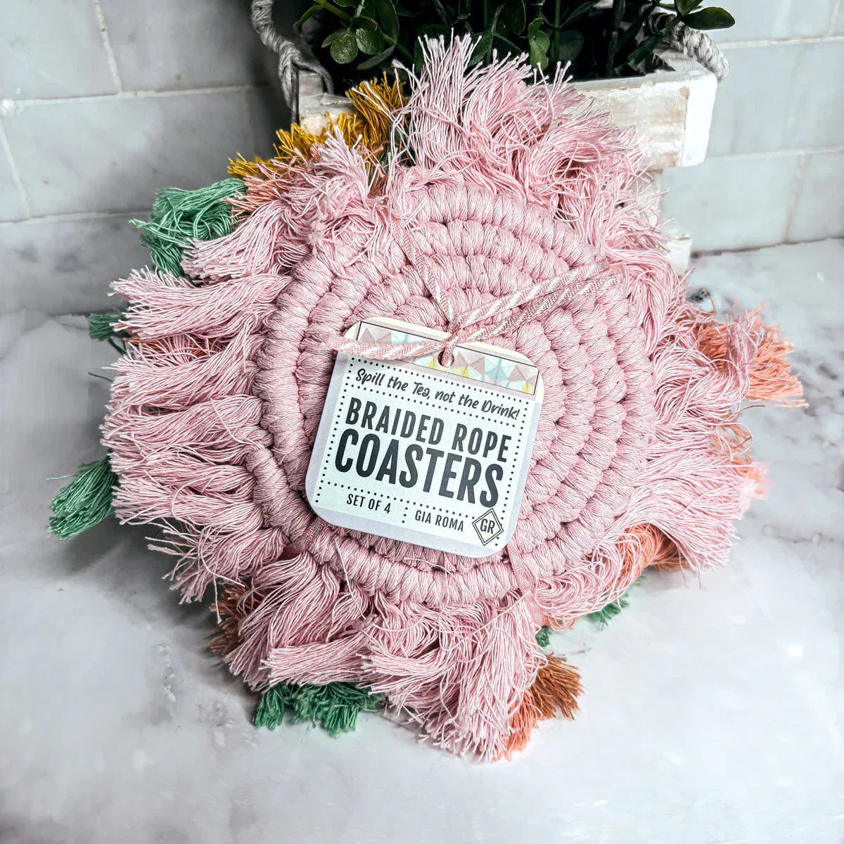 Pastel Braided Tassel Coasters Gia Roma