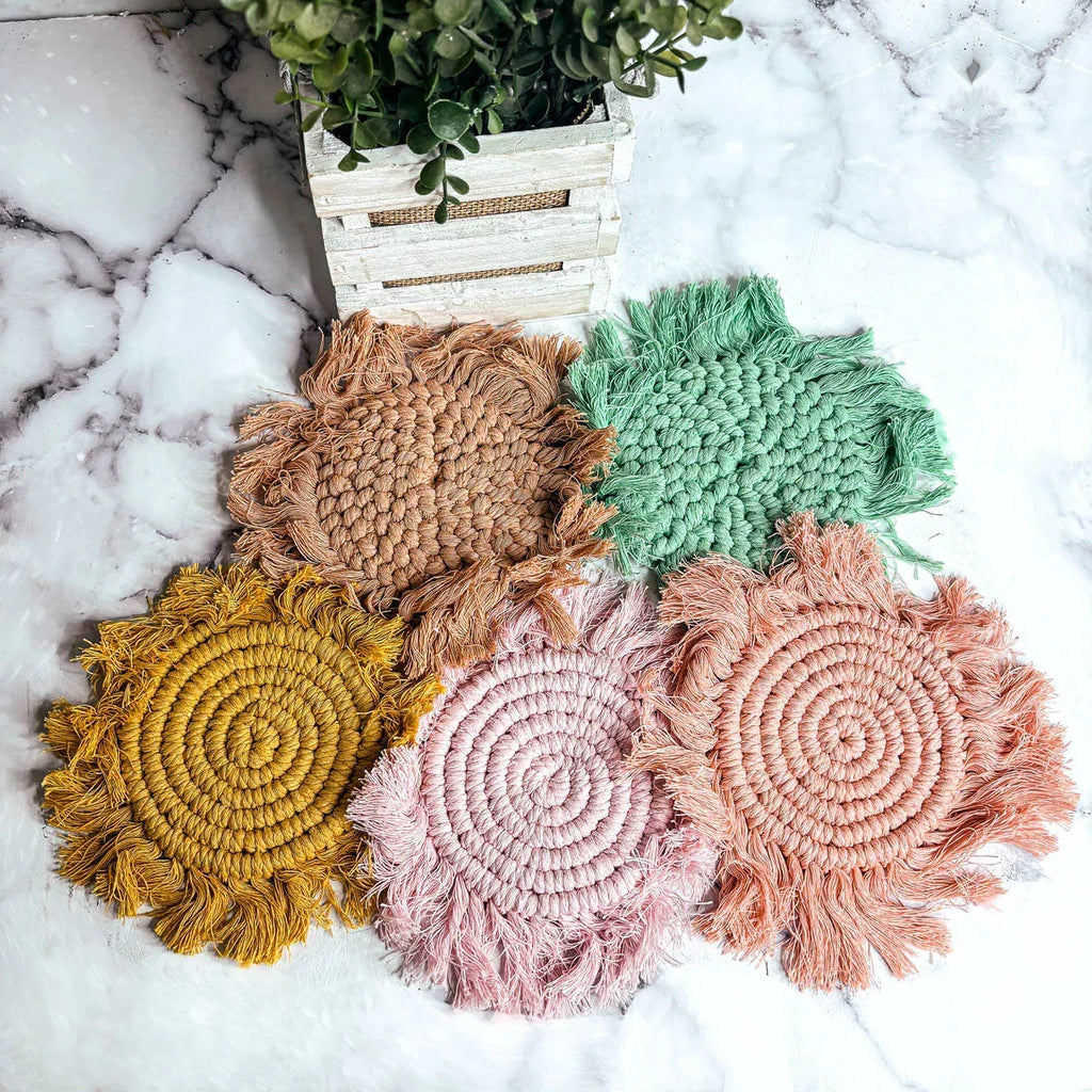 Pastel Braided Tassel Coasters Gia Roma