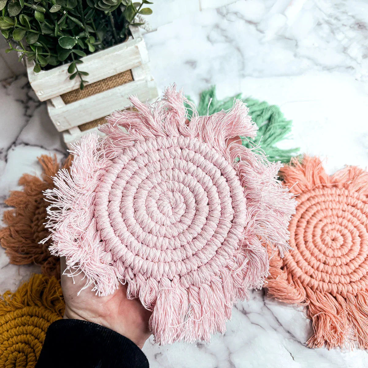Pastel Braided Tassel Coasters Gia Roma