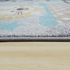 Kids Rug Elaya for Nursery Cute Animals on a Train in Pastel Grey RugYourHome