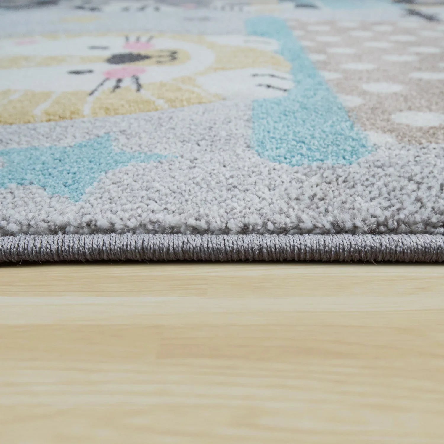 Kids Rug Elaya for Nursery Cute Animals on a Train in Pastel Grey RugYourHome