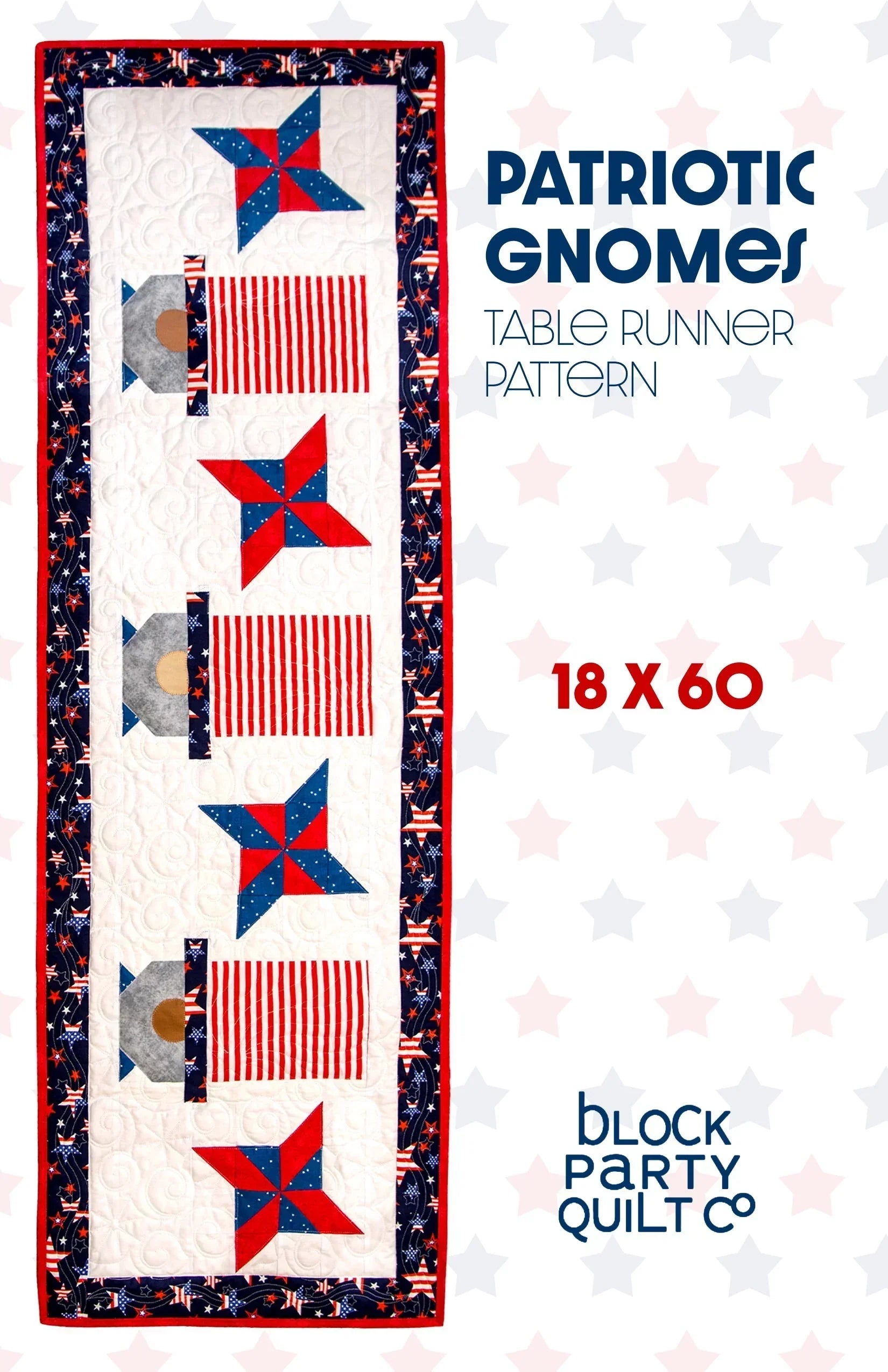 Patriotic gnome table runner pattern Block Party Quilt Co