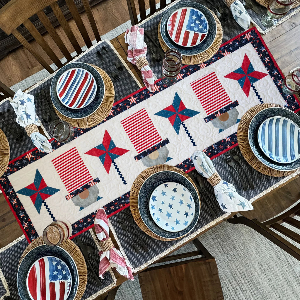 Patriotic Gnomes Quilted Table Runner Precut Quilt Kit Block Party Quilt Co