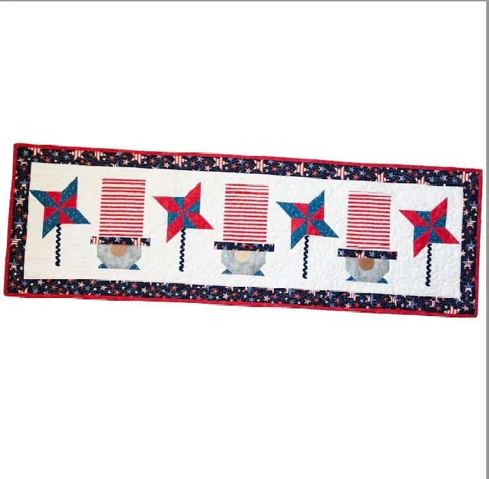 Patriotic Gnomes Quilted Table Runner Precut Quilt Kit Block Party Quilt Co