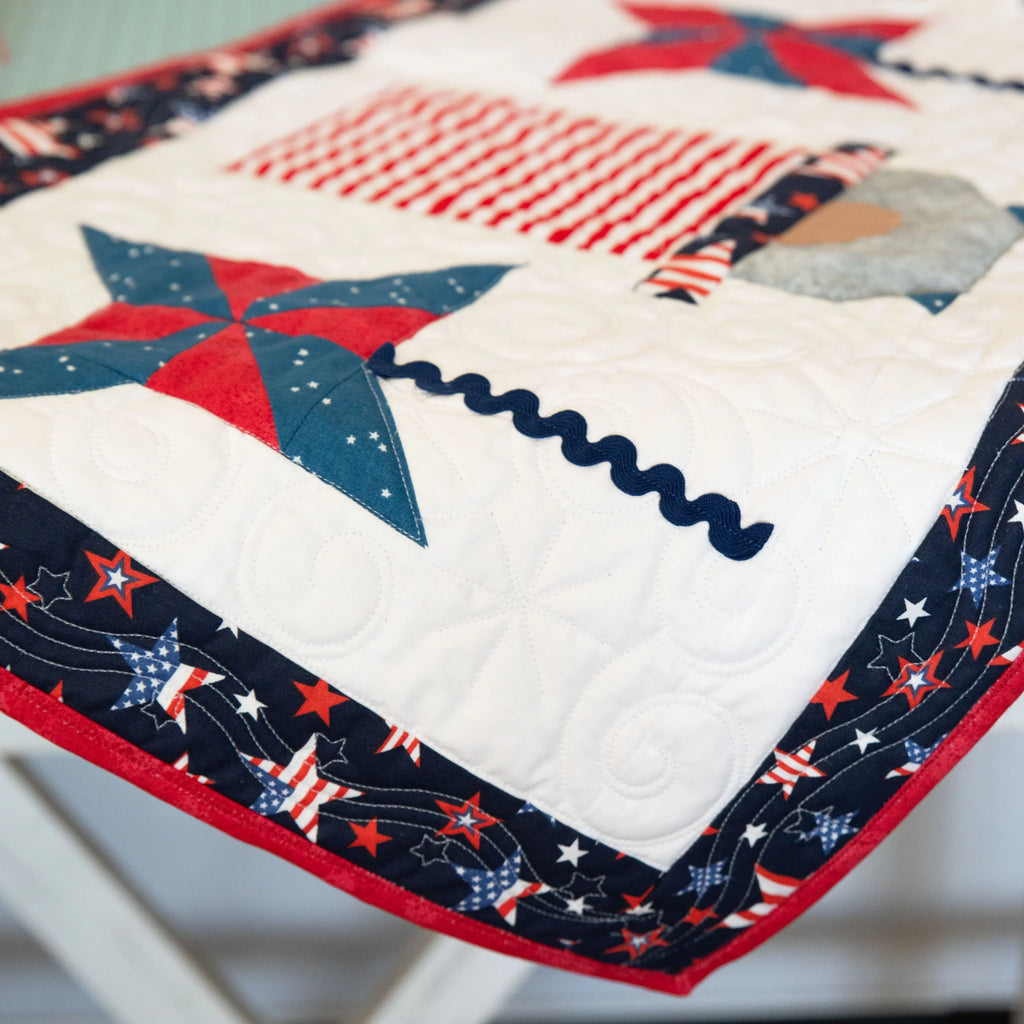 Patriotic Gnomes Quilted Table Runner Precut Quilt Kit Block Party Quilt Co