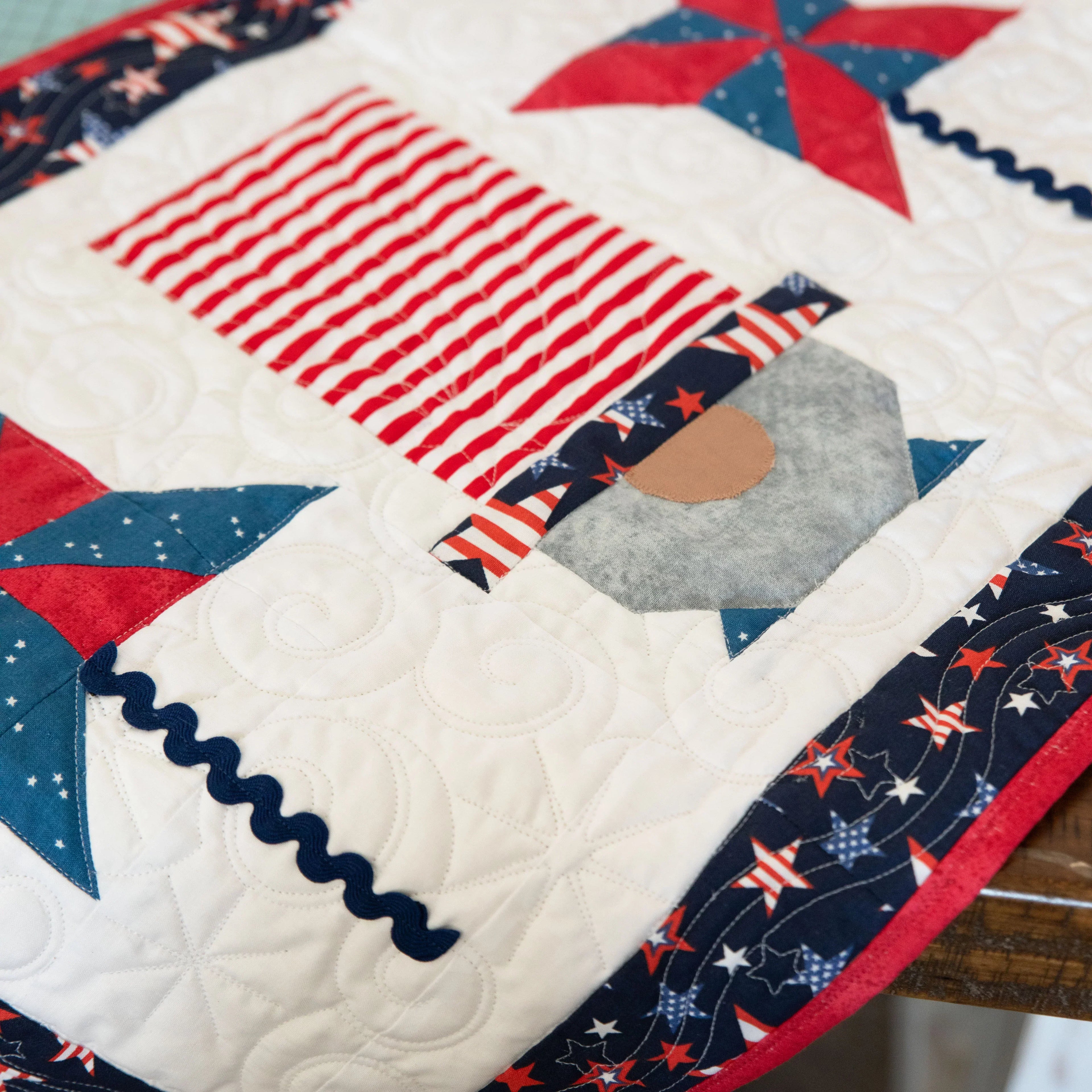 Patriotic Gnomes Quilted Table Runner Precut Quilt Kit Block Party Quilt Co