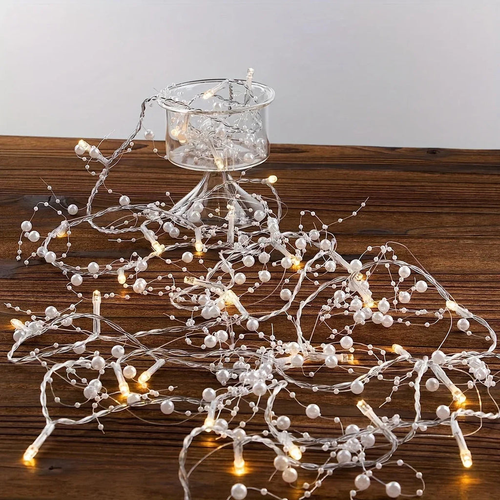 Christmas imitation pearl string lights, LED lights, festive decorations, suitable for Christmas, Valentine's Day, wedding venue decoration, gift presentation, room decoration, Christmas tree decoration, for creating festive House Of Avana [[SKU:HOA-GDN-403]]
