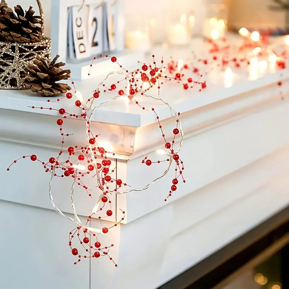 Christmas imitation pearl string lights, LED lights, festive decorations, suitable for Christmas, Valentine's Day, wedding venue decoration, gift presentation, room decoration, Christmas tree decoration, for creating festive House Of Avana [[SKU:HOA-GDN-403]]