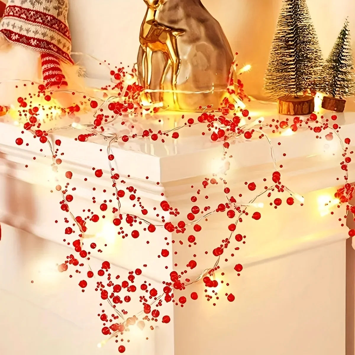 Christmas imitation pearl string lights, LED lights, festive decorations, suitable for Christmas, Valentine's Day, wedding venue decoration, gift presentation, room decoration, Christmas tree decoration, for creating festive House Of Avana [[SKU:HOA-GDN-403]]