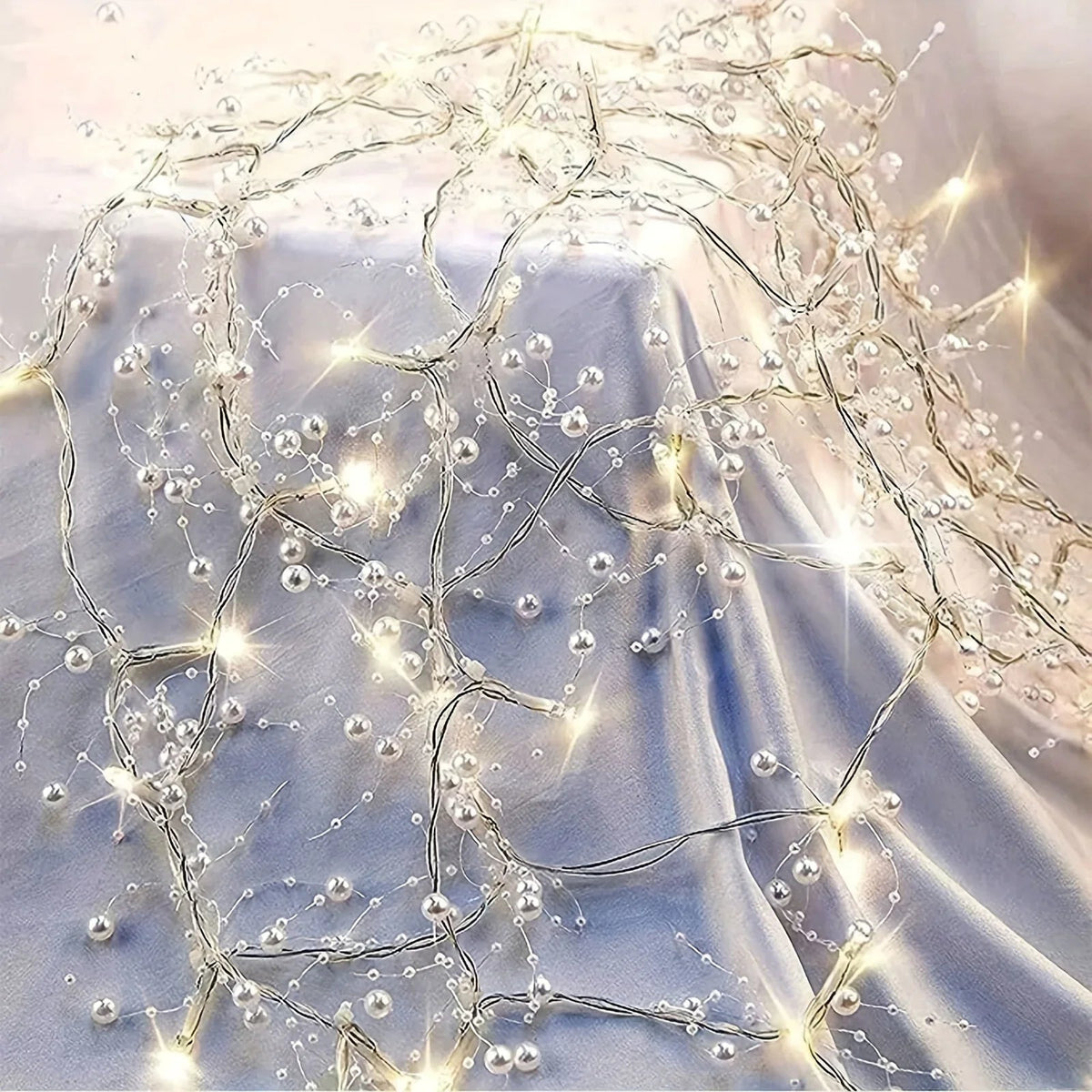 Christmas imitation pearl string lights, LED lights, festive decorations, suitable for Christmas, Valentine's Day, wedding venue decoration, gift presentation, room decoration, Christmas tree decoration, for creating festive House Of Avana [[SKU:HOA-GDN-403]]