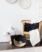 Pedestal Black and Natural Basket Bowl Kanju Interiors
