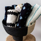 Pedestal Black and Natural Basket Bowl Kanju Interiors