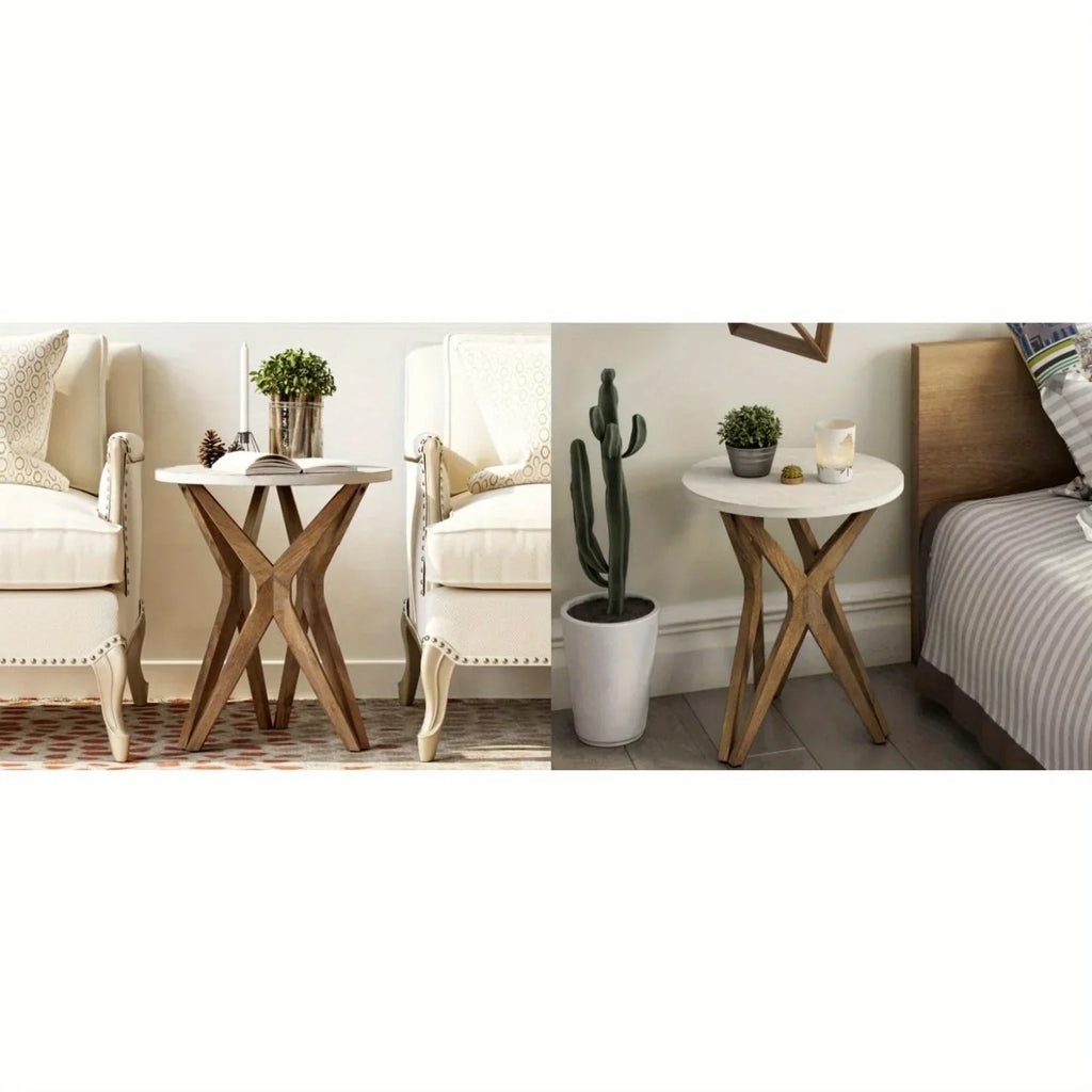 Pedestal Farmhouse End Table Set of 2, White Round End Table, Distressed White Top with Tripod Base for Modern Farmhouse, Boho Decor, Round House Of Avana