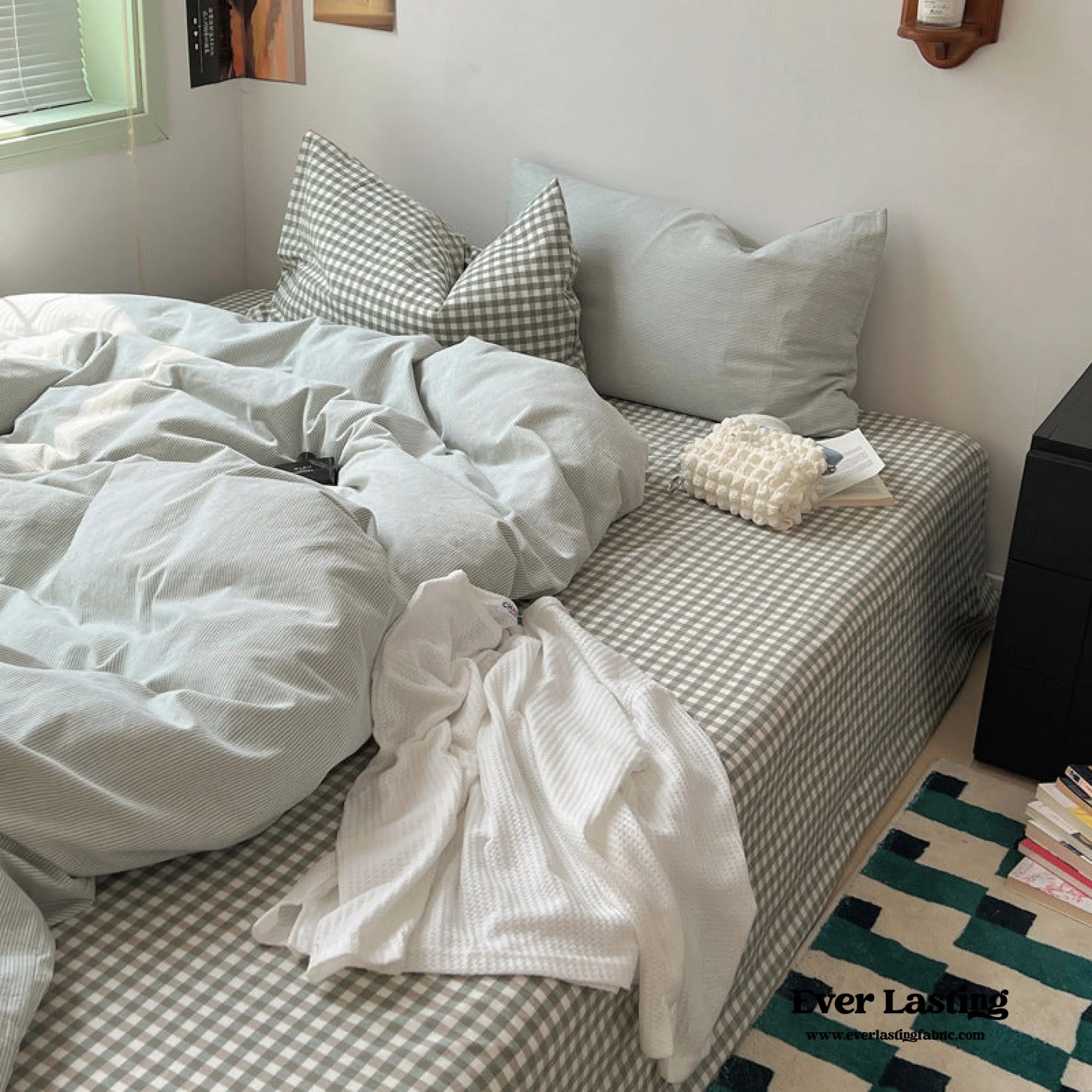 Peekaboo Gingham Stripe Bedding Set / Mint Green Ever Lasting