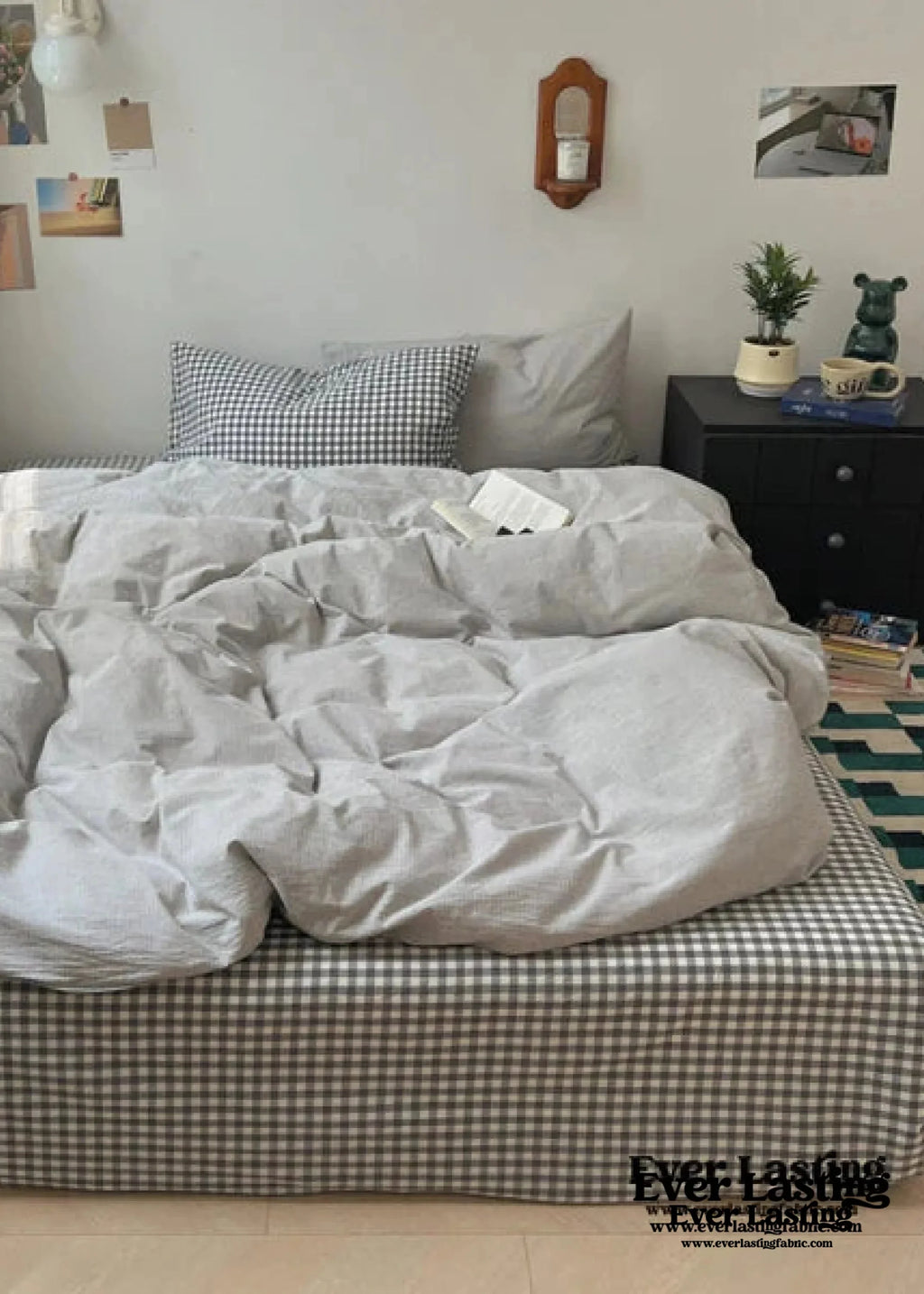 Peekaboo Gingham Stripe Bedding Set / Mint Green Ever Lasting