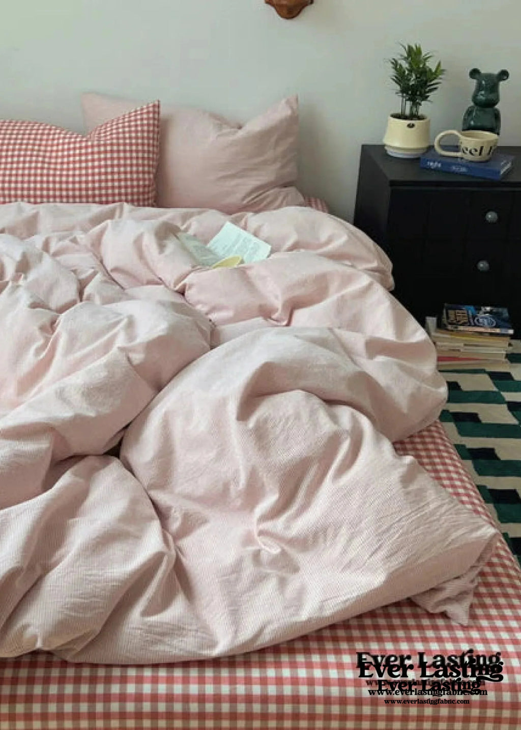 Peekaboo Gingham Stripe Bedding Set / Mint Green Ever Lasting