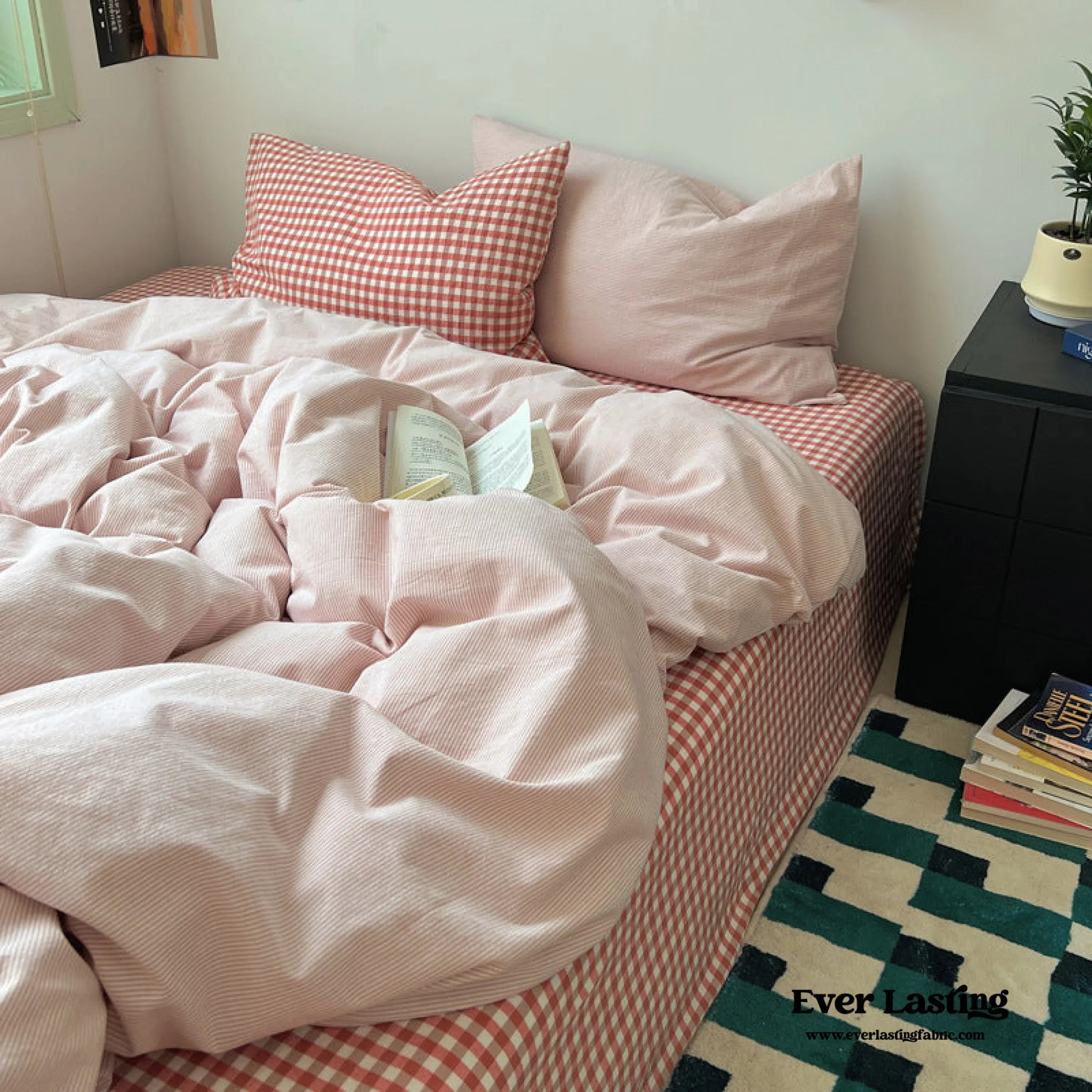 Peekaboo Gingham Stripe Bedding Set / Mint Green Ever Lasting