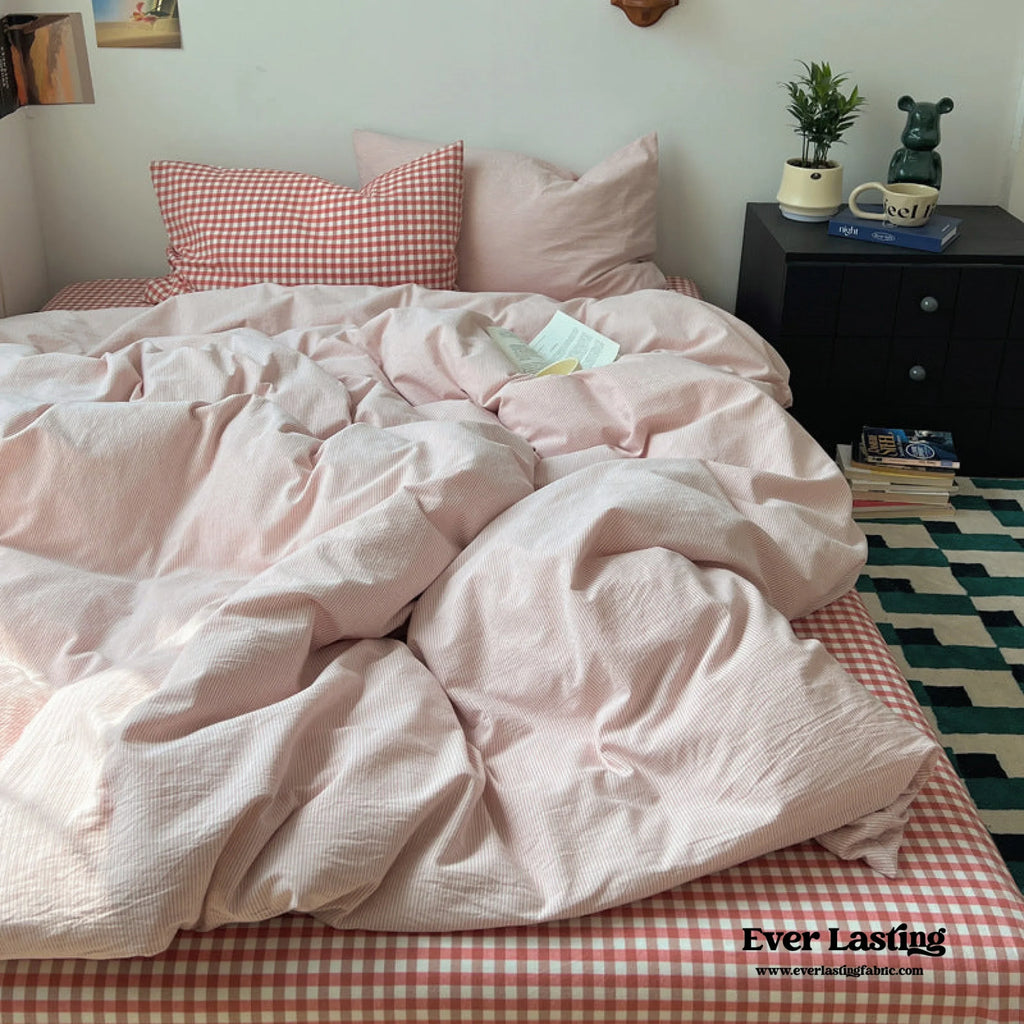 Peekaboo Gingham Stripe Bedding Set / Mint Green Ever Lasting